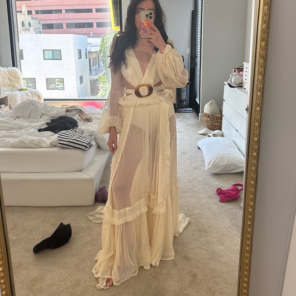 Patbo Fringe & Mesh Cutout Maxi Dress in Ivory - Picture 7 of 13
